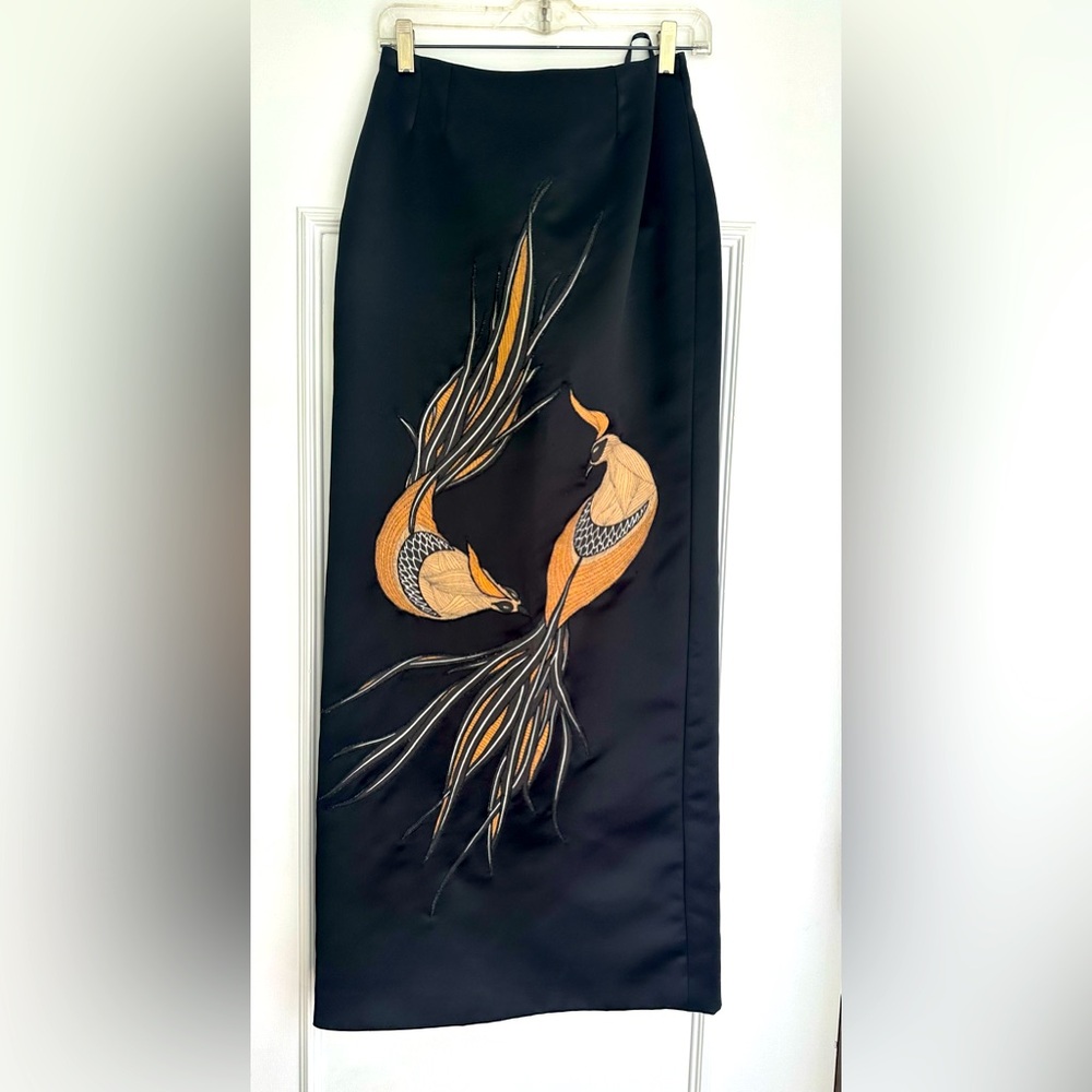 Rouge Gorge Couture Satin Skirt With Appliqué Bird Size 6